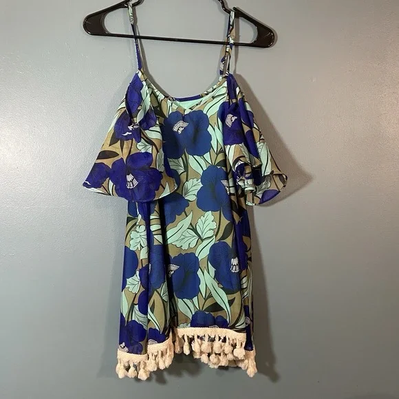 ANTHROPOLOGIE Judith March Top‎ Flutter Sleeve Woman Small Floral Tassels Resort - Picture 2 of 8